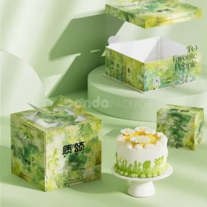 eco-friendly green paperboard cake boxes with handle or lid design