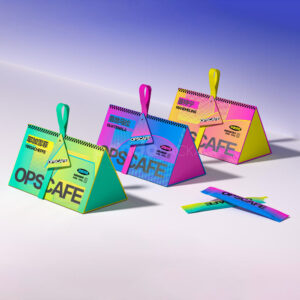 paperboard triangle box for retail display with bright printed design