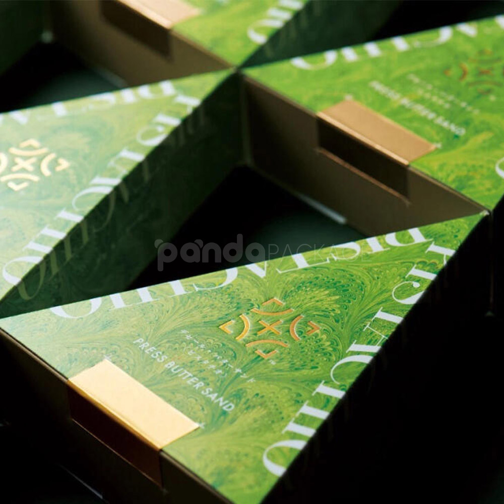 green triangle paperboard box with foil stamping design