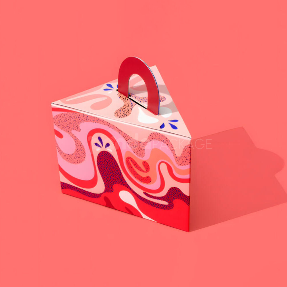 triangle paperboard box with colorful design and handle