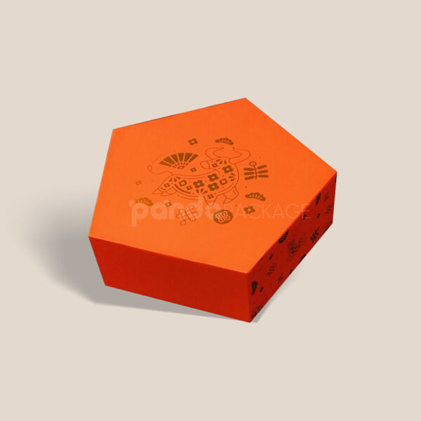 Custom Orange Pentagon Gift Box with Foil Stamped Design