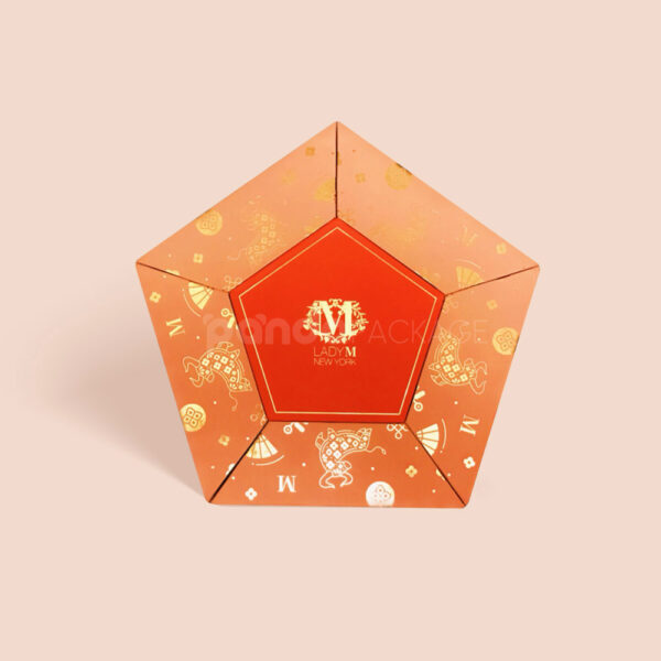 Custom Orange Pentagon Gift Box with Foil Stamped Design