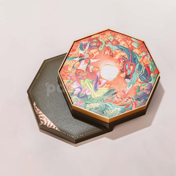 Elegant Octagon Gift Box with Metallic Edge and Floral Detail