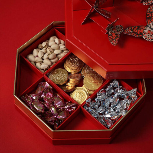 Luxury Red Octagon Box with 3D Butterfly Pop-Up Design