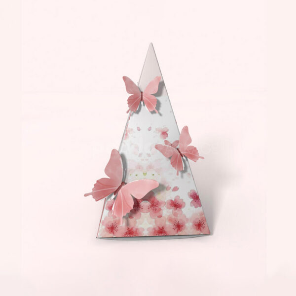 Elegant Pyramid Box Packaging with Decorative Butterfly Design