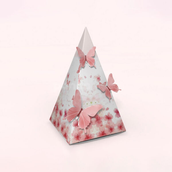 Elegant Pyramid Box Packaging with Decorative Butterfly Design