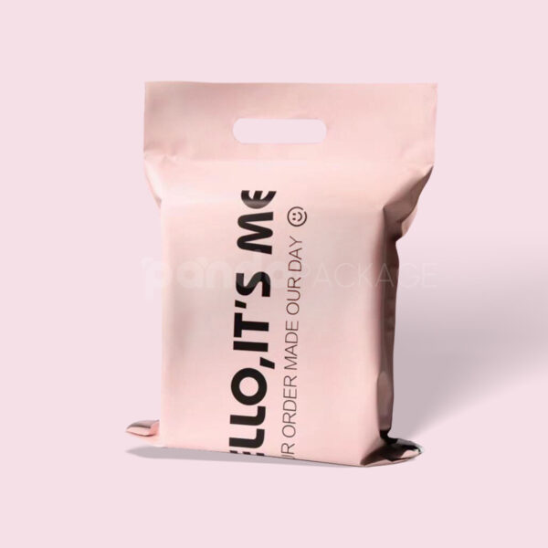Pink Poly Mailer Bag with Die-Cut Handle and Message Print