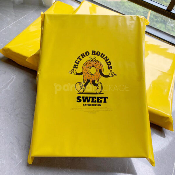 Bright Yellow Poly Mailer Bags with Fun Donut Design