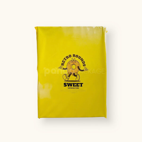 Bright Yellow Poly Mailer Bags with Fun Donut Design