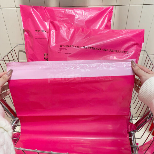 Pink Prosperity Poly Mailer Bags with Chinese Blessing Print