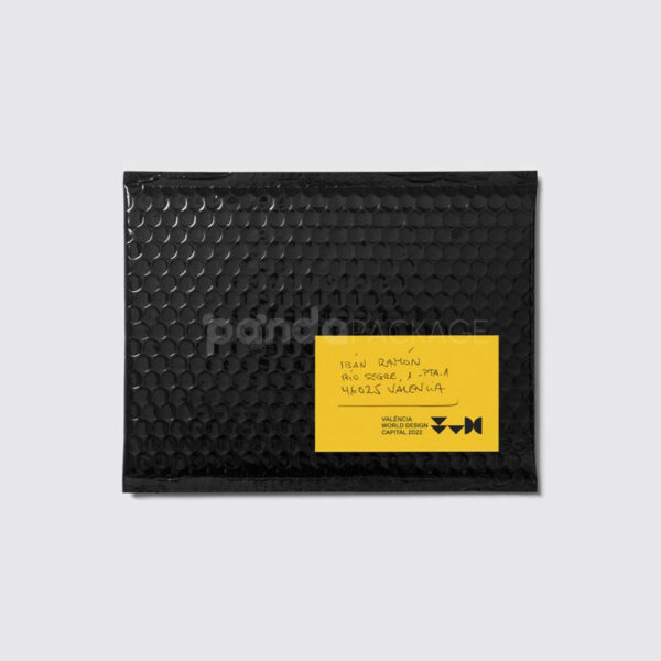 Black Bubble Mailer with Yellow Label for Stylish Shipping