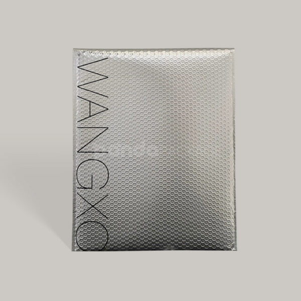 Custom Silver Bubble Mailer with Vertical Black Logo Print
