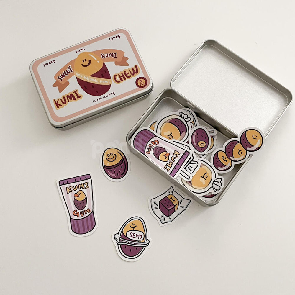 cartoon printed tin box with assorted stickers packaging
