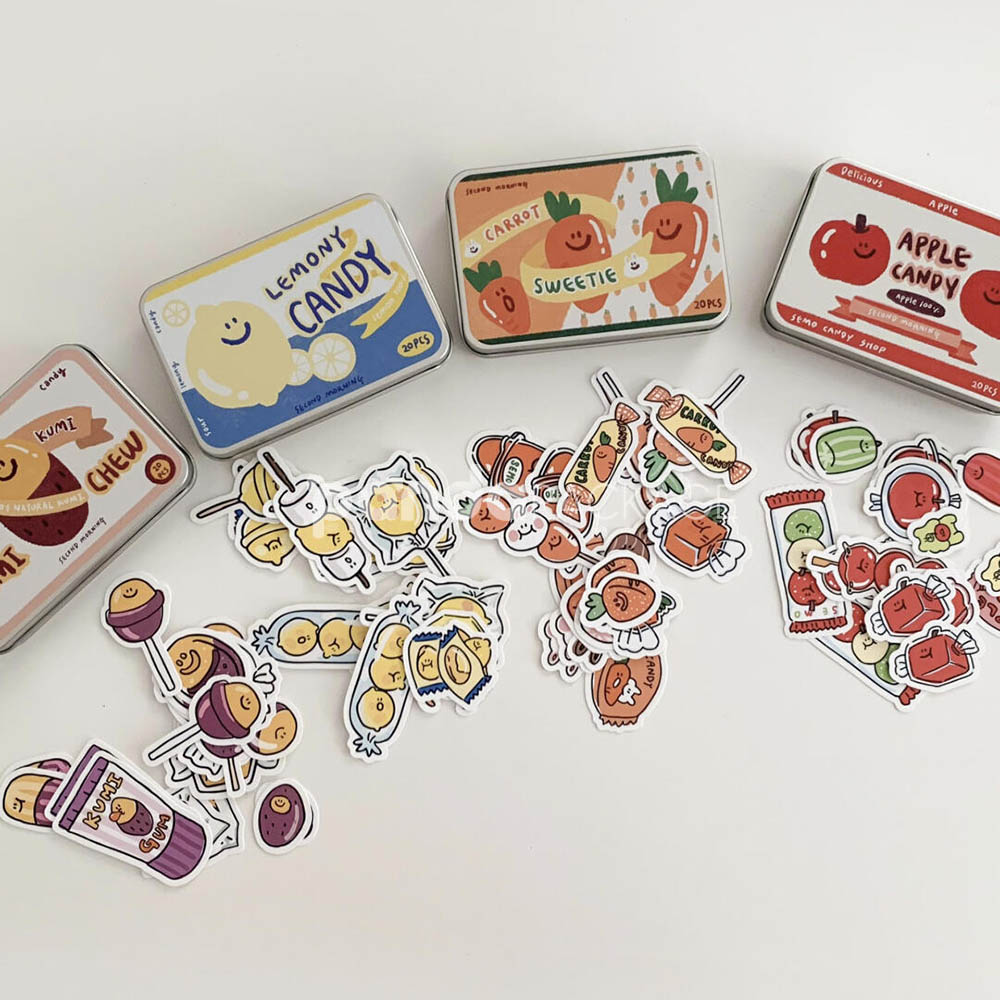 cartoon printed tin box with assorted stickers packaging