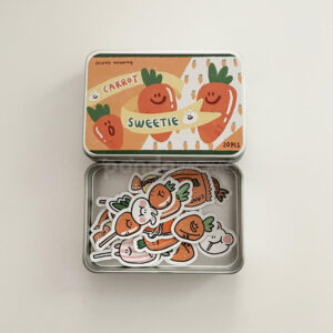 cartoon printed tin box with assorted stickers packaging