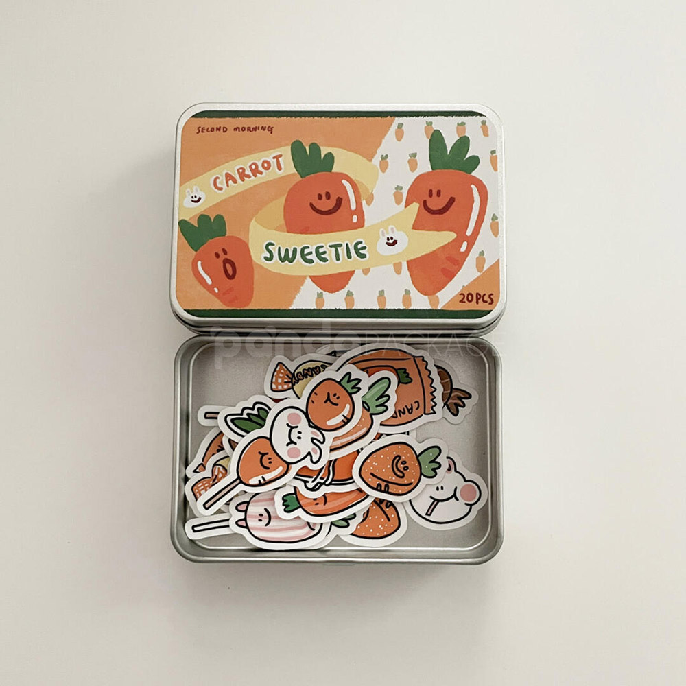 cartoon printed tin box with assorted stickers packaging