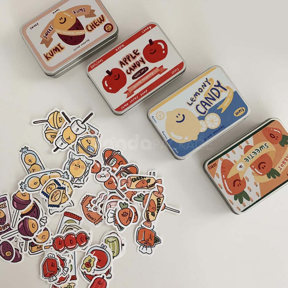cartoon printed tin box with assorted stickers packaging