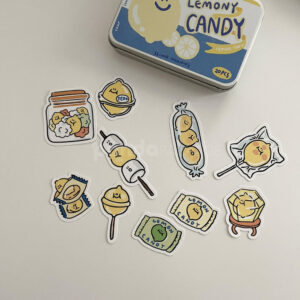 cartoon printed tin box with assorted stickers packaging