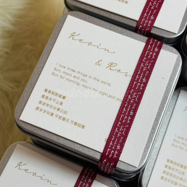 Square Silver Tin Box with Decorative Ribbon