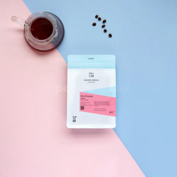 Custom Flat Bottom Coffee Pouch with Zipper and Label Panel