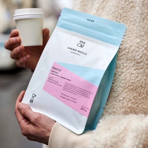Custom Flat Bottom Coffee Pouch with Zipper and Label Panel