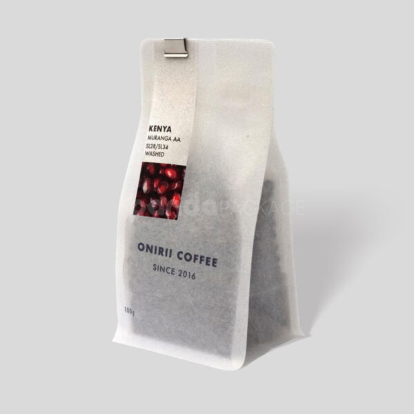 Frosted Flat Bottom Coffee Pouch with Custom Label Design