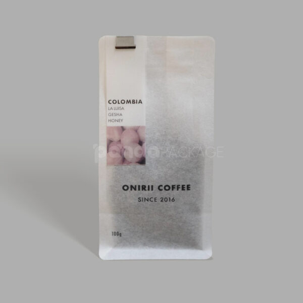 Frosted Flat Bottom Coffee Pouch with Custom Label Design