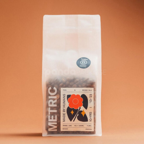 Frosted Flat Bottom Coffee Bag with Front Custom Label