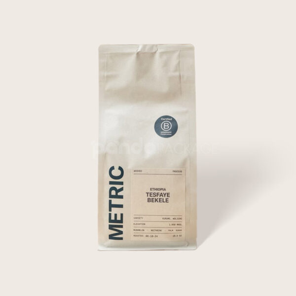 Matte Flat Bottom Coffee Bag with Label and Zipper Closure