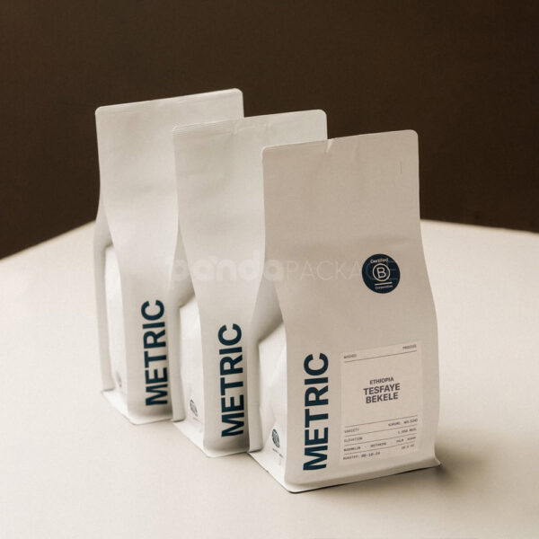 Matte Flat Bottom Coffee Bag with Label and Zipper Closure