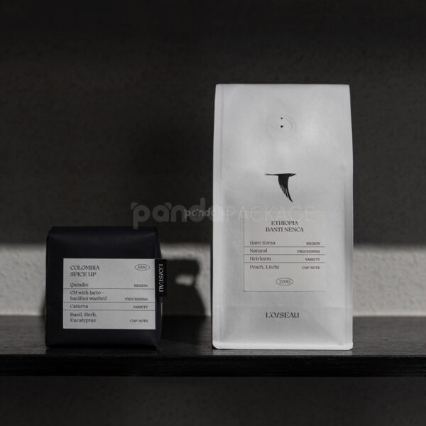 Elegant Tin-Tie Coffee Bag with Monochrome Minimalist Design