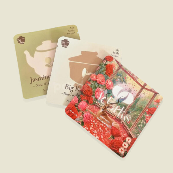 Square Flat Pouch Tea Packaging with Colorful Custom Design