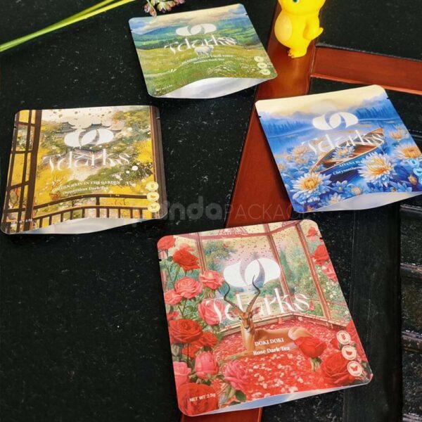 Square Flat Pouch Tea Packaging with Colorful Custom Design