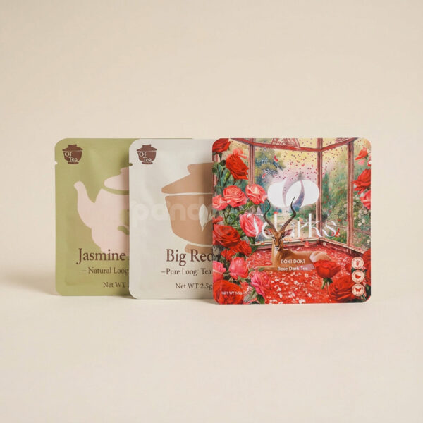 Square Flat Pouch Tea Packaging with Colorful Custom Design