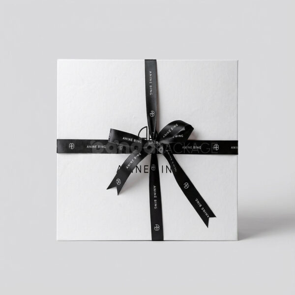 White Luxury Clothing Gift Box with Custom Black Ribbon Bow