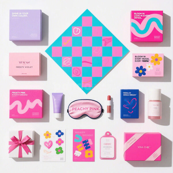Colorful Luxury Clothing Gift Packaging Set with Vibrant Modern Design