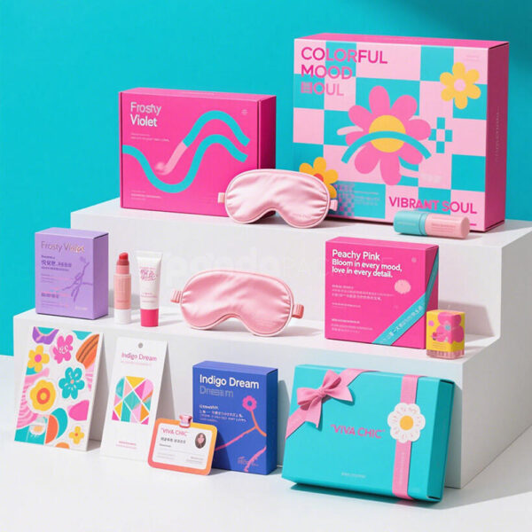 Colorful Luxury Clothing Gift Packaging Set with Vibrant Modern Design