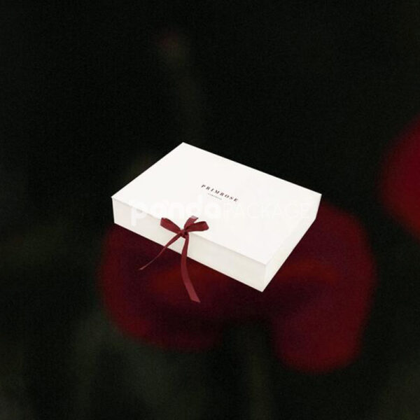 White Luxury Clothing Gift Box with Elegant Red Ribbon Bow