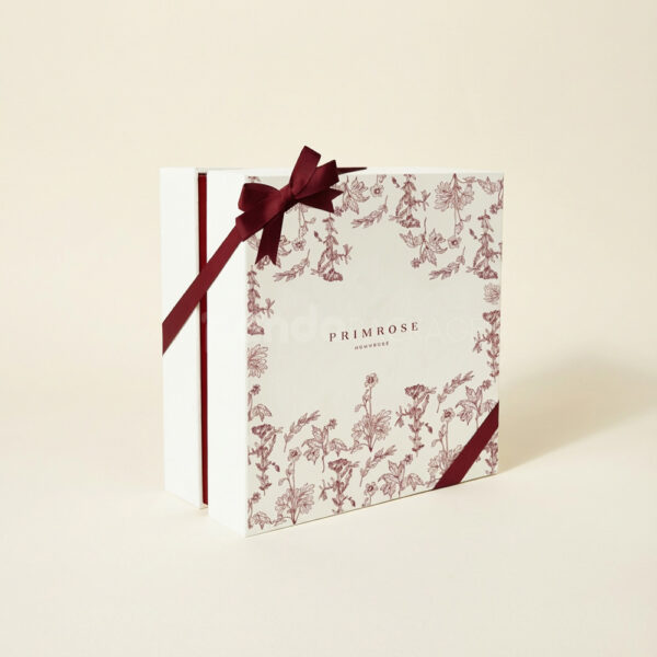 White Luxury Clothing Gift Box with Elegant Red Ribbon Bow