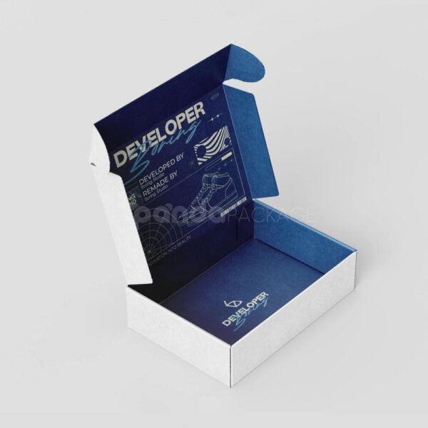 Minimalist Shoe Packaging Box with Bold Text and Modern Style