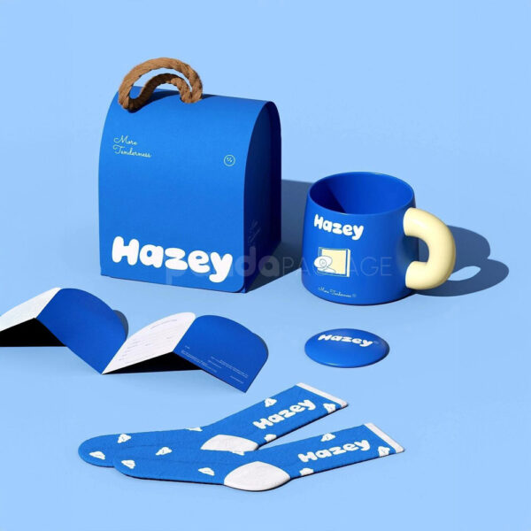 Blue Paperboard Handle Box with Rope Carrying Design