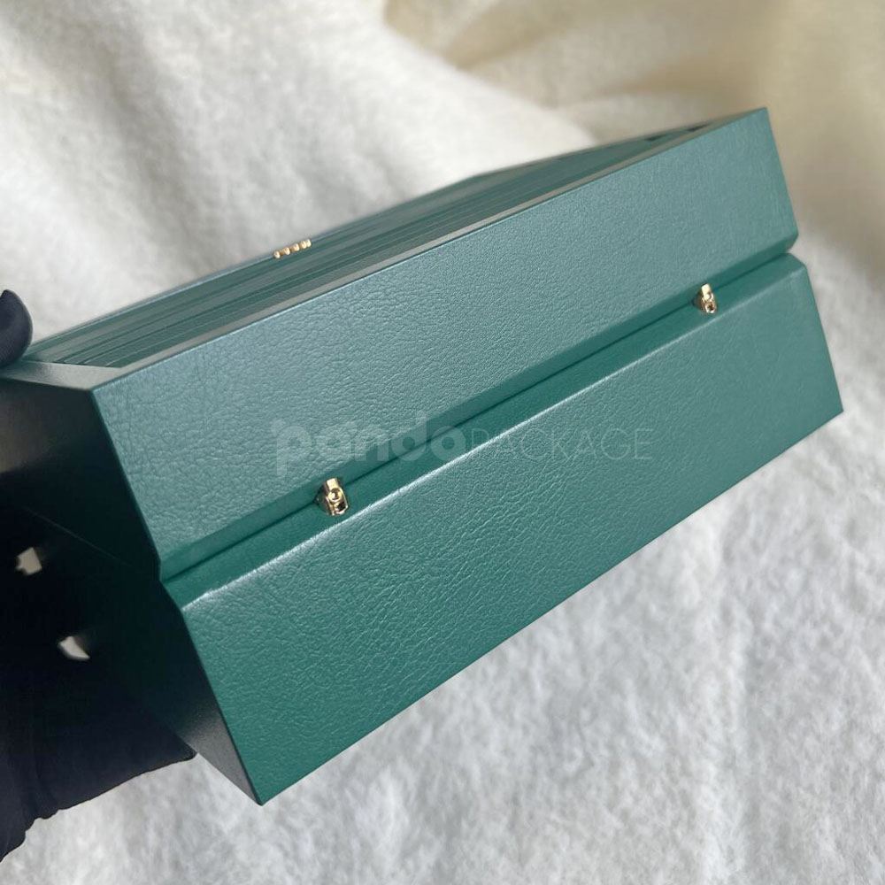 elegant green rigid box with textured hinged flip lid design