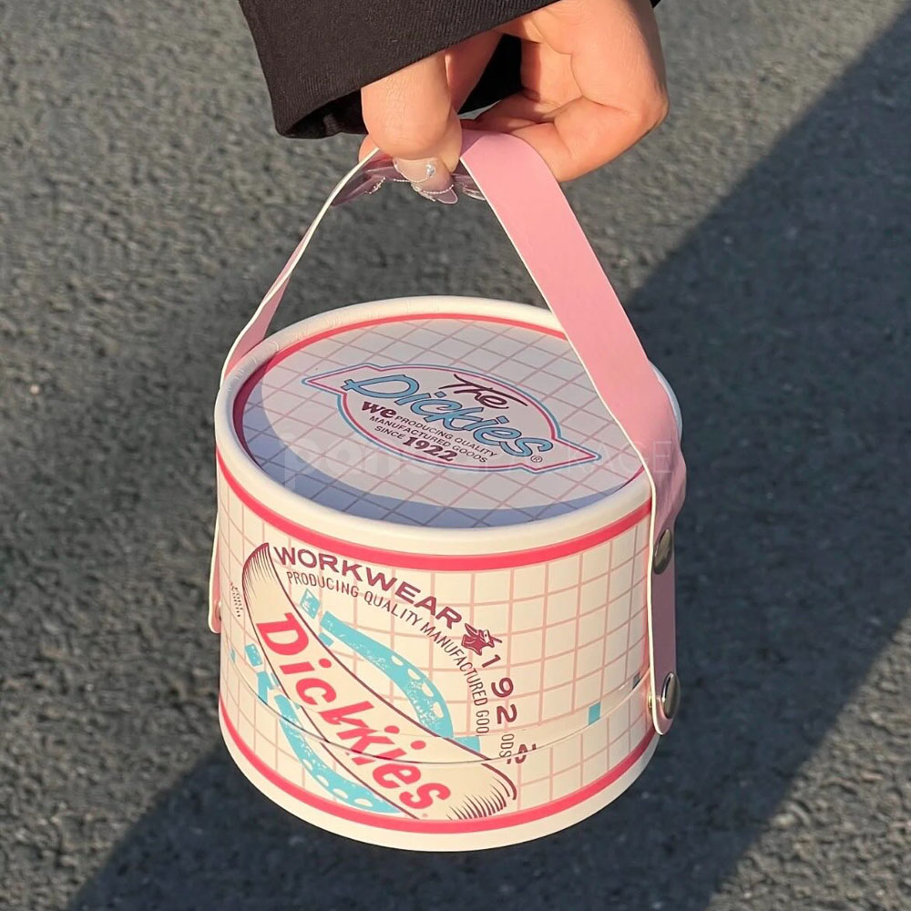 round rigid paper tube box with lid and handle for packaging display