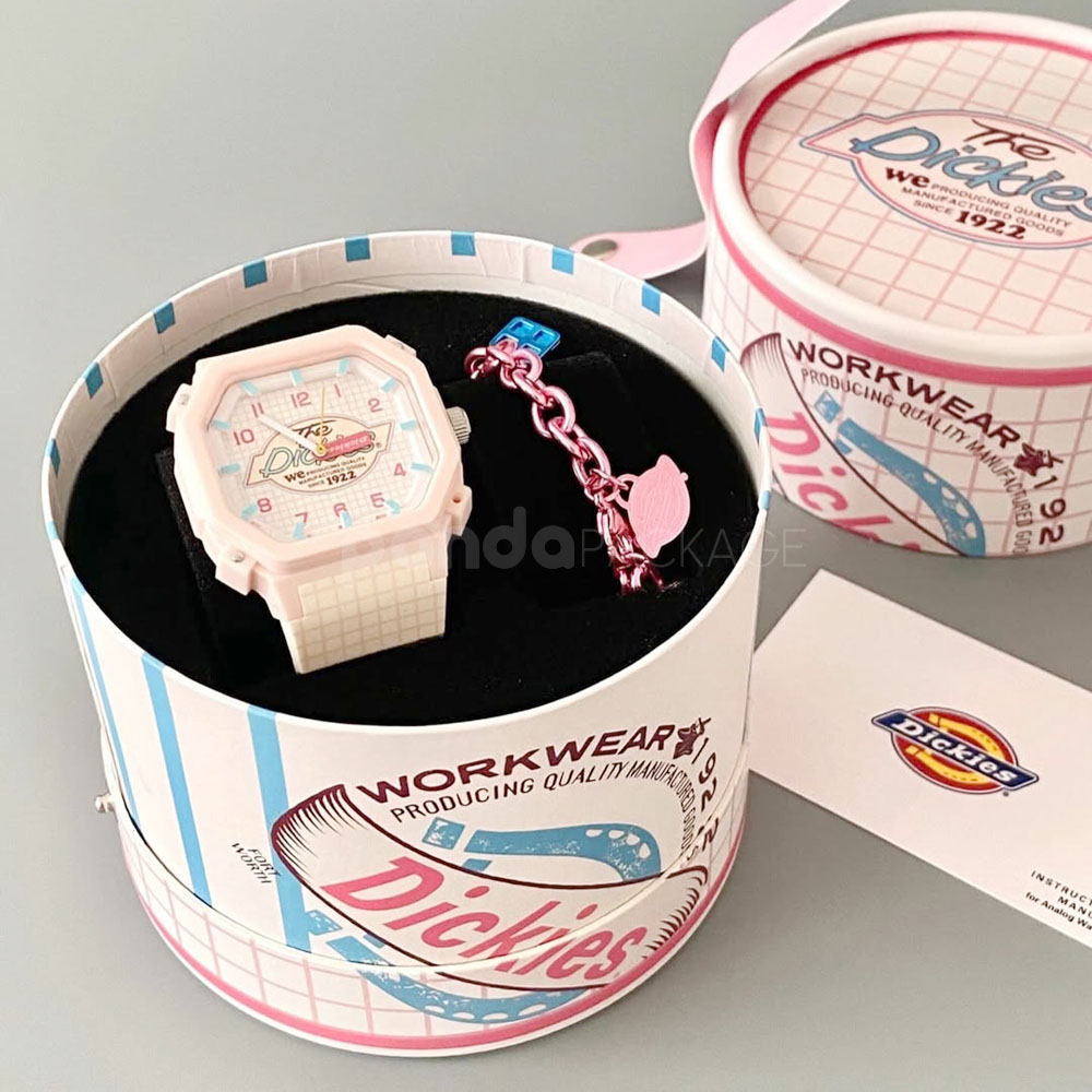 round rigid paper tube box with lid and handle for packaging display