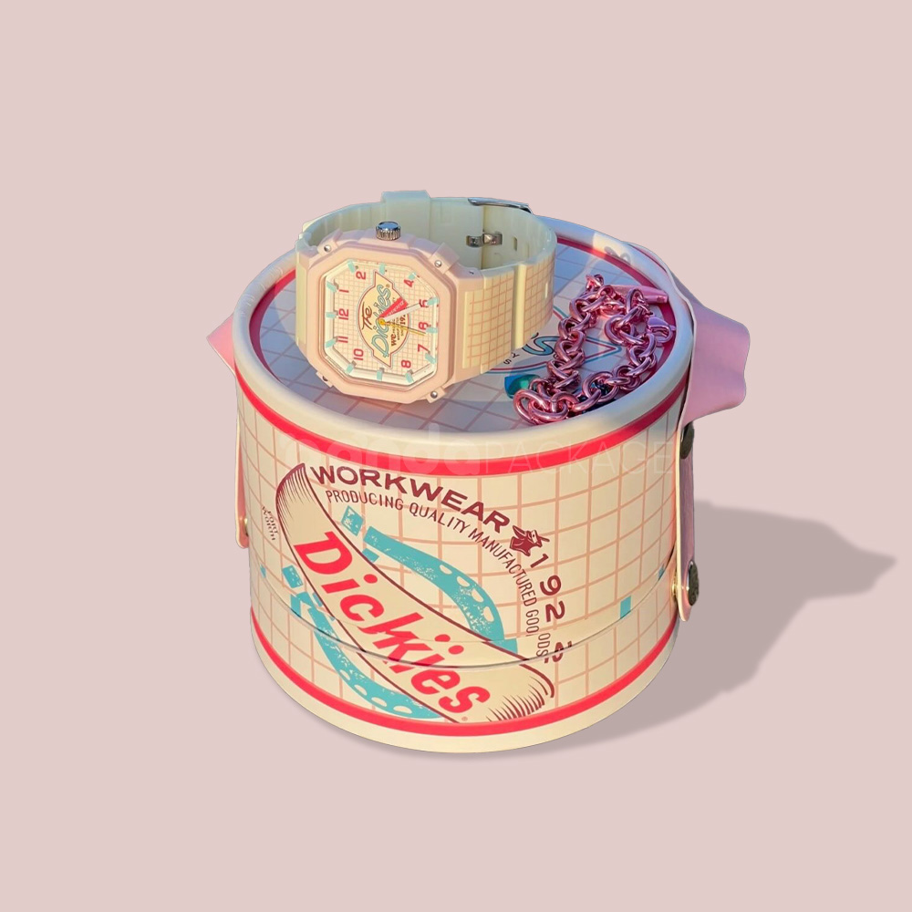round rigid paper tube box with lid and handle for packaging display