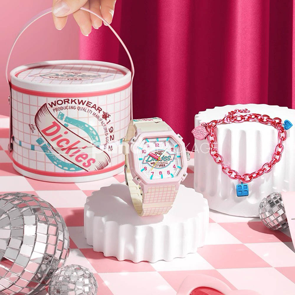 round rigid paper tube box with lid and handle for packaging display