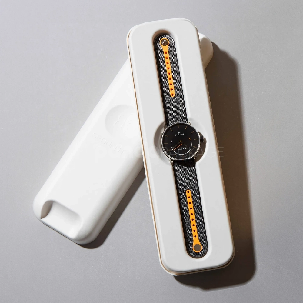 white rigid slide box with molded pulp insert for premium packaging