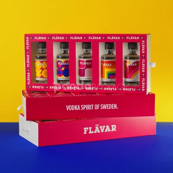 Flavar Swedish Vodka Gift Set Packaging with Colorful Design