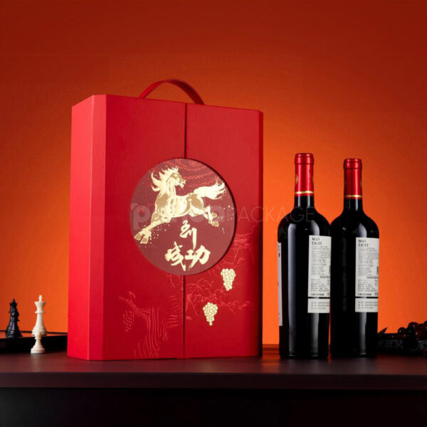 Custom Red Luxury Carrier Box for Wine and Gift Packaging