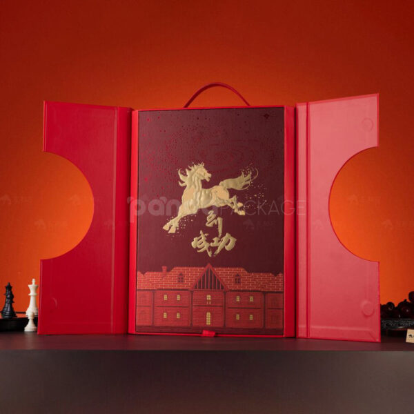 Custom Red Luxury Carrier Box for Wine and Gift Packaging